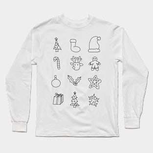 Christmas Stickers Lines Long Sleeve T-Shirt